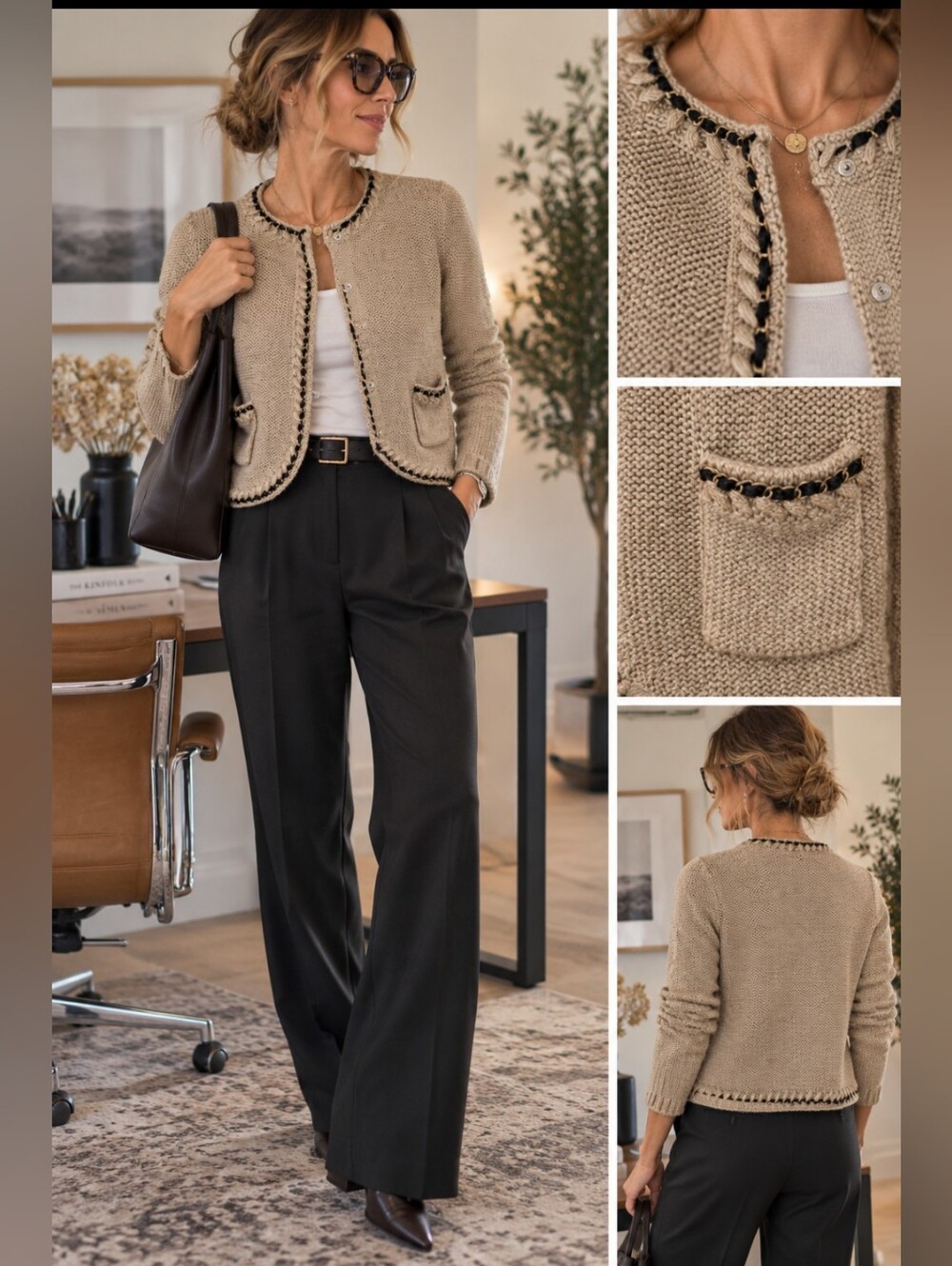 Vintage Gold Knit Cardigan with Black Trim Sz S